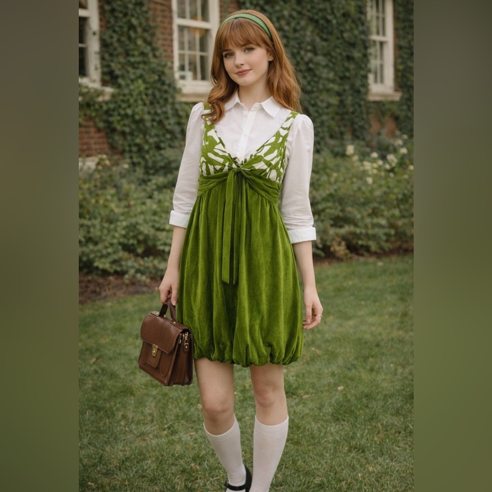 Velvet VTG Dress Babydoll Bubble Hem Forest Fairy Twee Silk Quiet Luxury USA M